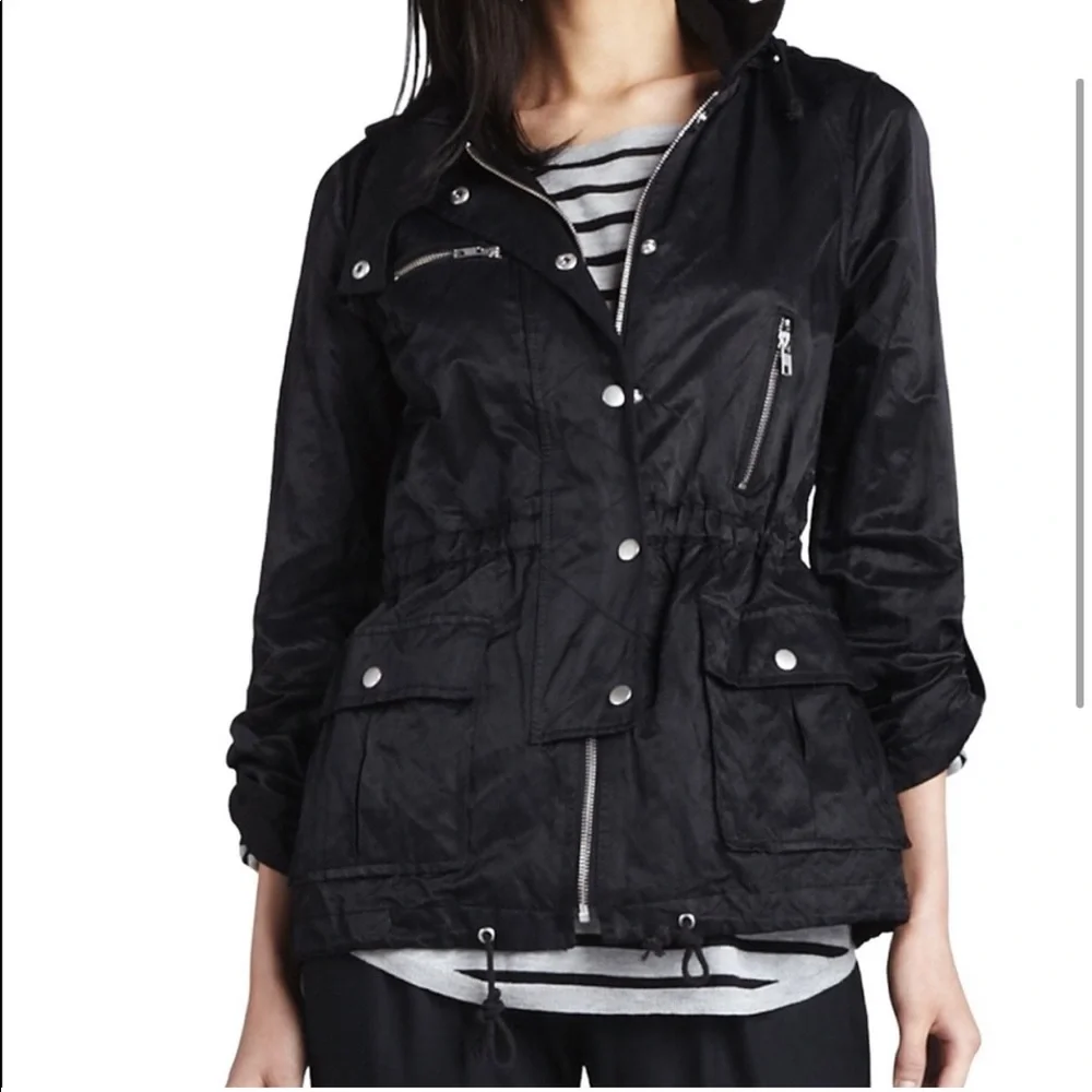 JOIE Silky Nylon Barker Utility Jacket Buttons Snaps Zippers Drawstring Small - Picture 2 of 15